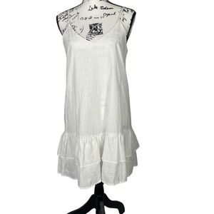 GB Gianni Bini‎ White Eyelet Dress Sleeveless Cotton Lined Ruffle Hem Small